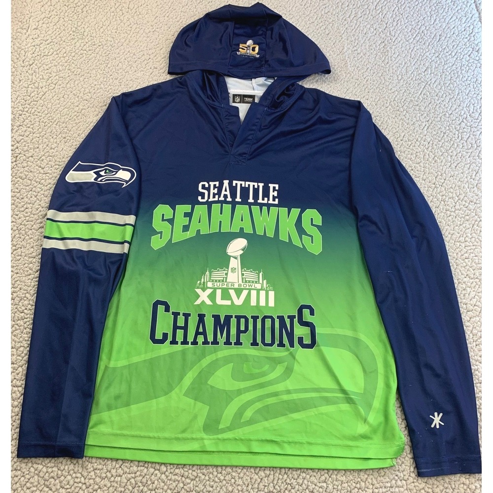 Seattle Seahawks Hoodie Mens XL Blue Green Super Bowl XLVIII Champions‎ NFL